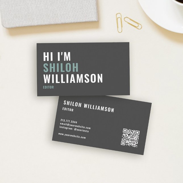 Stylish Bold Cool Striking Modern Typography QR Business Card (Creator Uploaded)