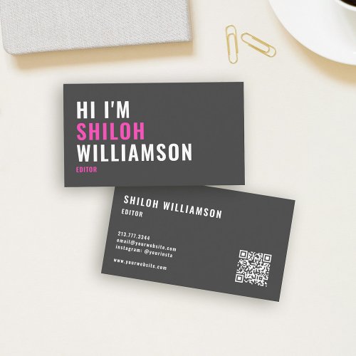 Stylish Bold Cool Striking Modern Typography QR Business Card
