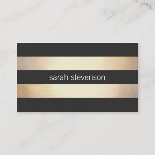 Customizable Chic Gold Foil Look Black Striped Modern Business Card Templates
