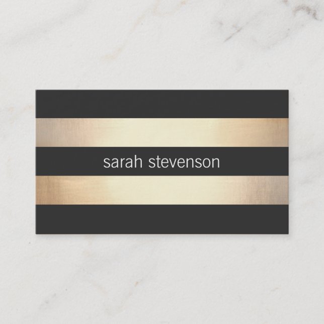 Stylish Bold Gold and Black Striped Modern Business Card (Front)