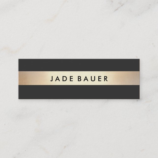 Stylish Bold Gold and Black Striped Modern Mini Business Card (Front)