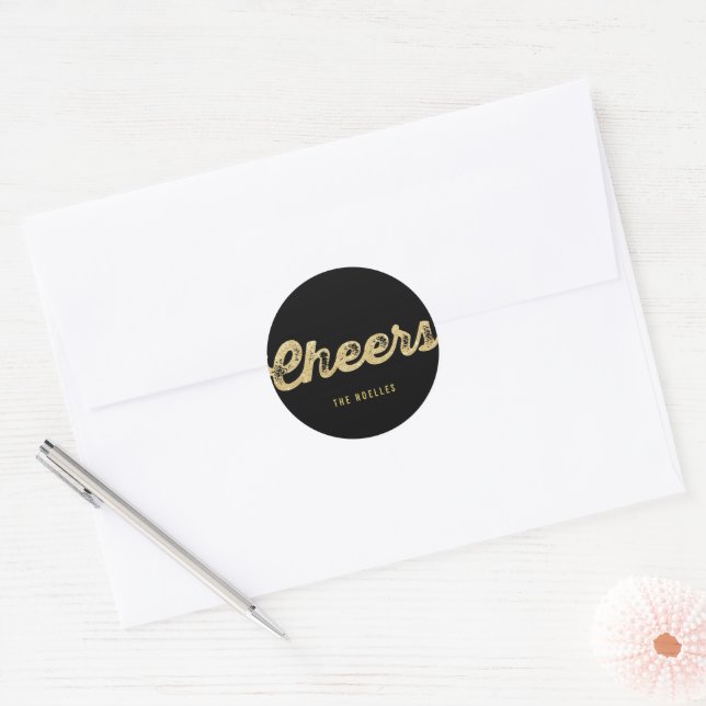 Stylish Bold Gold Glitter Cheers New Year Holiday Classic Round Sticker (Envelope)