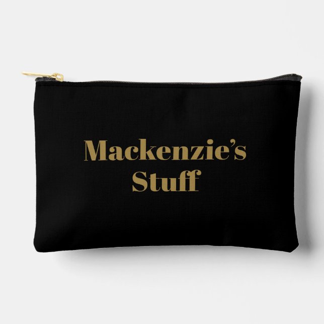 Stylish Bold Gold Typography Black Accessory Pouch (Front)