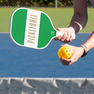 Stylish Bold Green White PICKLEBALL Stripes Text Carbon Fiber Pickleball Paddle