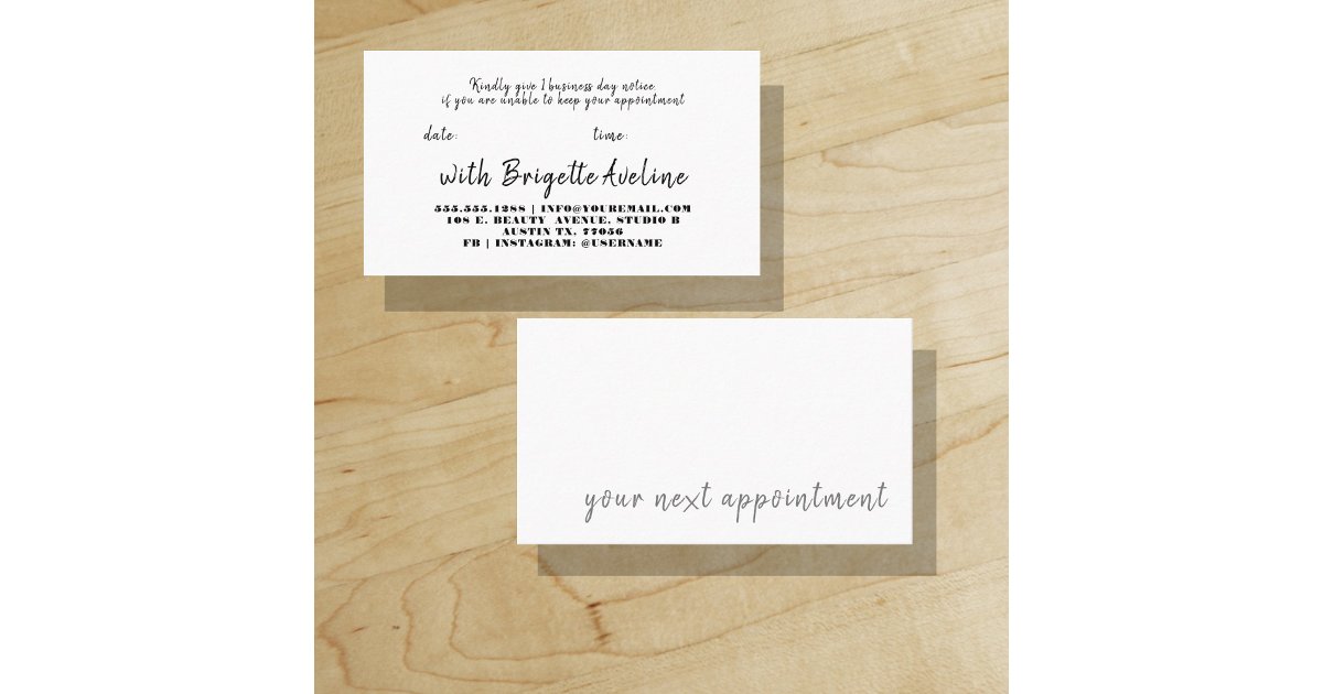 Stylish Bold Modern Script | Your Next Appointment Business Card | Zazzle