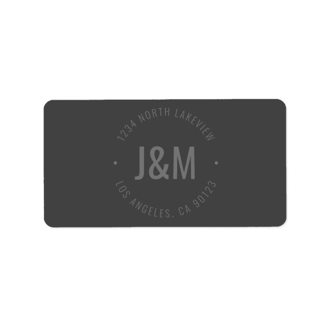 Stylish Bold Monogram & Circular Text | Dark Grey Label (Front)