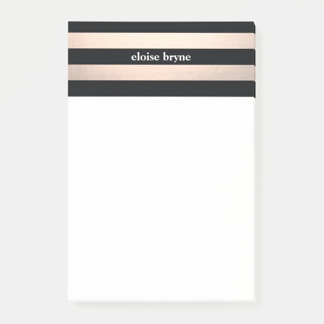Stylish Bold Rose Gold and Black Striped Modern Post-it Notes (Front)