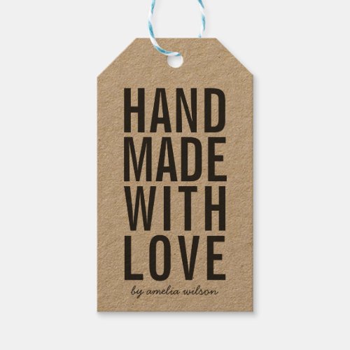 Stylish Bold Rustic Handmade with Love Kraft Gift Tags