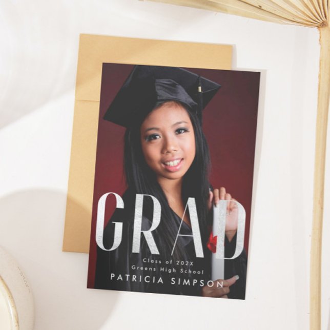 Stylish Bold Silver Gray Foil GRAD Photo Announcement (Creator Uploaded)