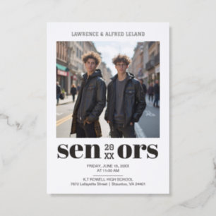 Stylish Bold Twins Sibling Senior Graduation TMF26 Letterpress Photo Cards