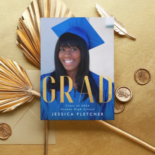 Stylish Bold Yellow Gold Foil GRAD Photo 2023 Announcement