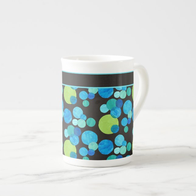 Stylish Bone China Mug, Blue Moons Pattern Mug (Front Right)