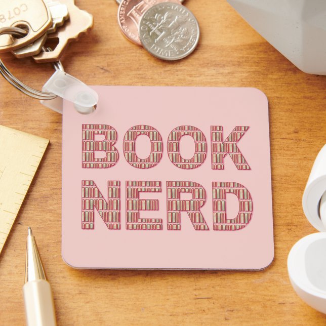 Stylish Book Nerd Bookish Pattern Typography Pink Keychain (Creator Uploaded)