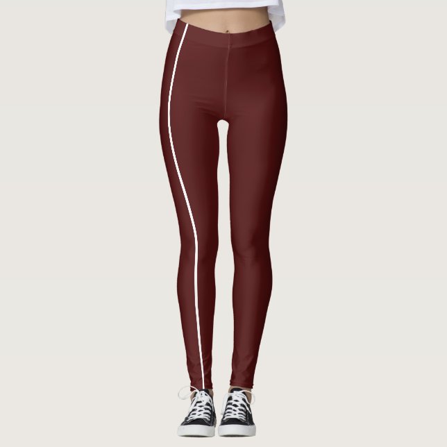 Stylish Bordeaux Toned Monochrome Thin Lines Leggings (Front)