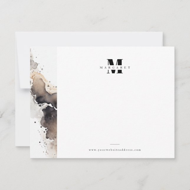 Stylish Border Bold Letter Simple Monogram Name Note Card (Front)