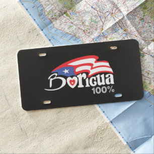 Stylish Boricua 100% Puerto Rico Heritage Flag License Plate