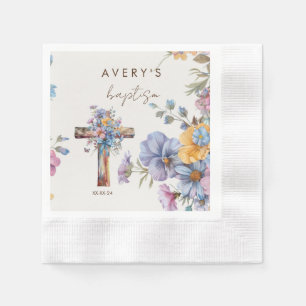 Stylish Botanical Baptism cross elegant Napkins