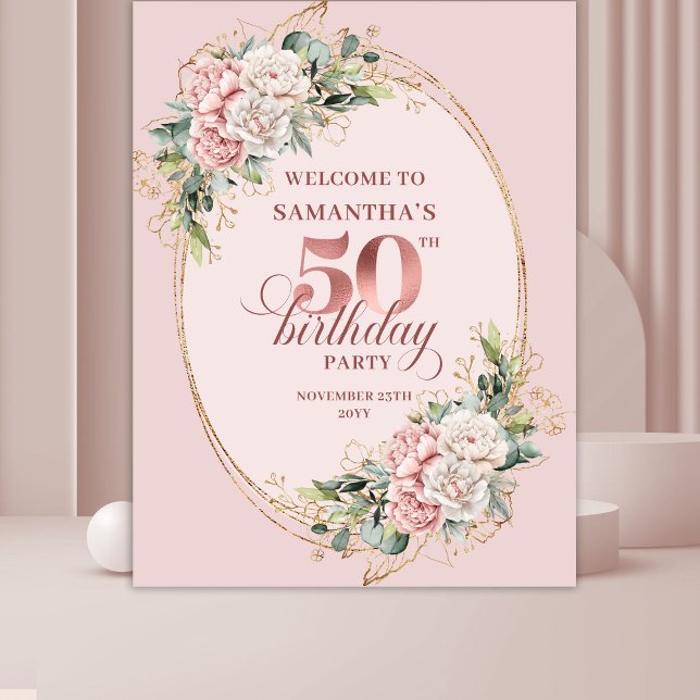 Stylish Botanical Blush 50th Birthday Backdrop (Stylish Botanical Blush 50th Birthday Backdrop)
