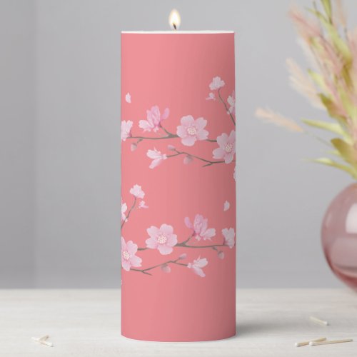 Stylish Botanical Floral Cherry Blossom  Pillar Candle