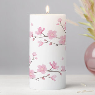Stylish Botanical Floral Cherry Blossom Pillar Candle
