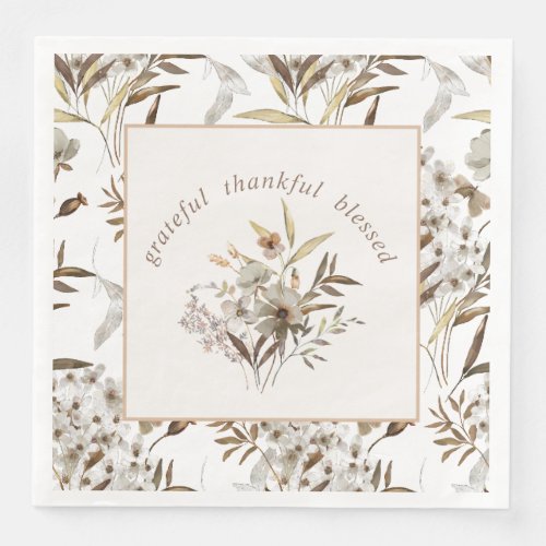 Stylish Botanical Grateful Thankful Blessed  Paper Dinner Napkins