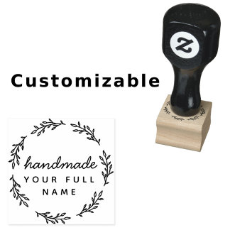 Stylish Botanical Handmade Round Rubber Stamp
