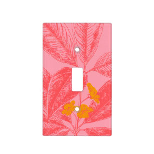 Stylish Botanical Leaf Nature Art in Pink and Red Light Switch Cover