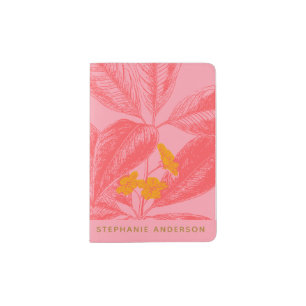 Stylish Botanical Leaf Nature Art in Pink and Red Passport Holder