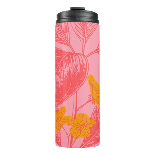 Stylish Botanical Leaf Nature Art in Pink and Red Thermal Tumbler