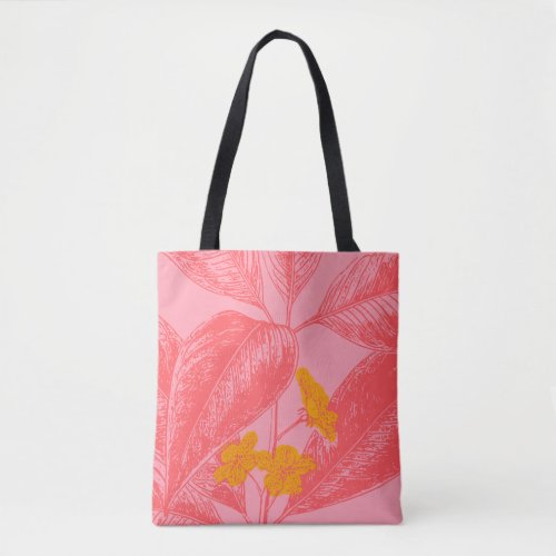 Stylish Botanical Leaf Nature Art in Pink and Red Tote Bag