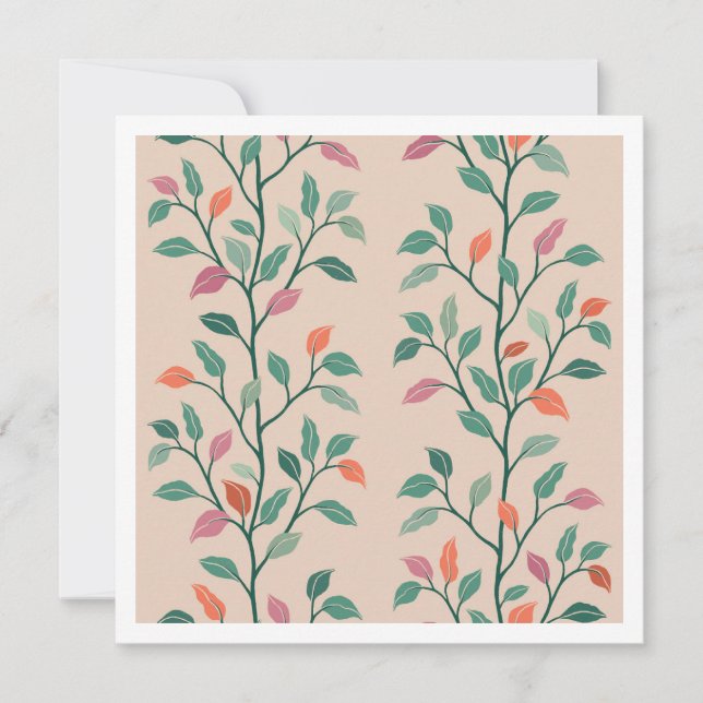 Stylish Botanical Leaf Pattern Elegant Note Card (Front)