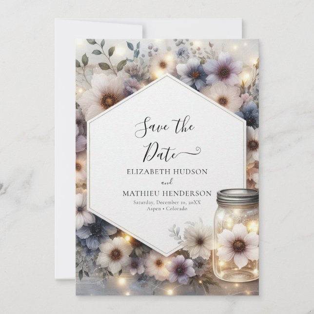 Stylish Botanical Mason Jar Wedding Save The Date (Front)