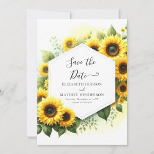 Stylish Botanical Sunflower Wedding Save The Date