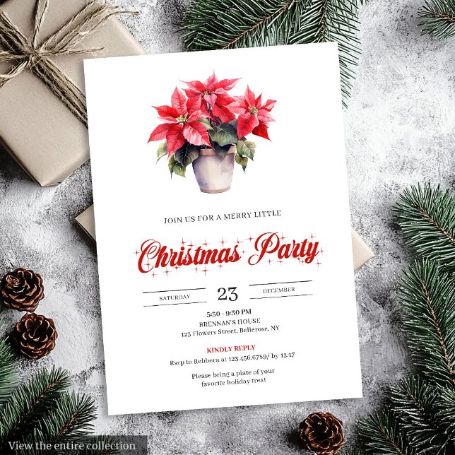 Stylish Botanical Watercolor Holiday Christmas  Invitation (Stylish Botanical Watercolor Holiday Christmas Invitation)
