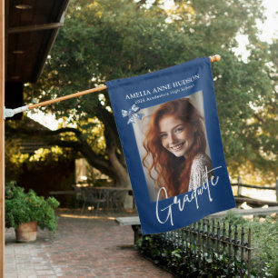 Stylish Bow Blue 2026 Graduate Photo House Flag