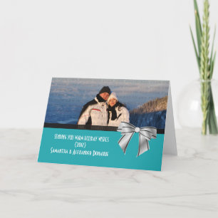 Stylish Bow Holiday Greeting Card, Aqua Card