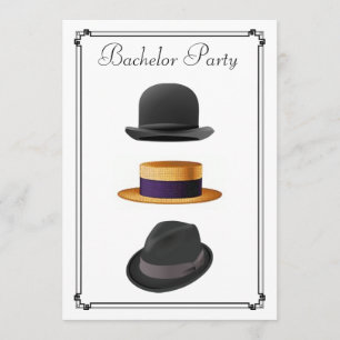 Stylish Bowler Straw Fedora Hat Bachelor Party Invitation