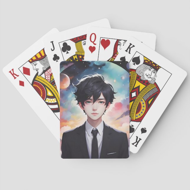 Stylish boy in space poker cards (Back)