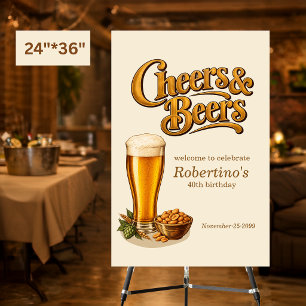 Stylish Brass Vintage Cheers & Beers 40th Birthday Foam Board