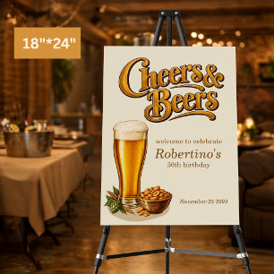 Stylish Brass Vintage Cheers & Beers 50th Birthday Foam Board