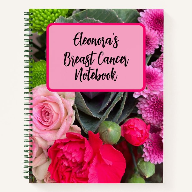 Stylish Breast Cancer Pink Floral Custom Spiral  Notebook (Front)