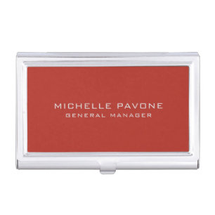 Stylish Brick Red & Grey Simple Plain Professional Business Card Case