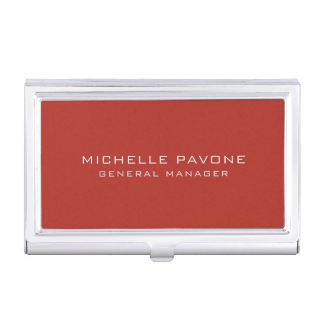 Stylish Brick Red & Grey Simple Plain Professional Business Card Case (Front)