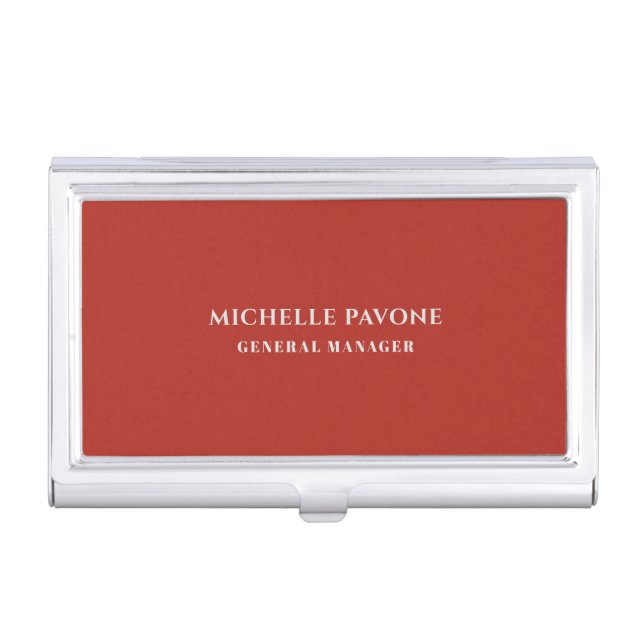 Stylish Brick Red & Grey Simple Plain Professional Business Card Case (Front)