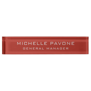 Stylish Brick Red & Grey Simple Plain Professional Desk Name Plate