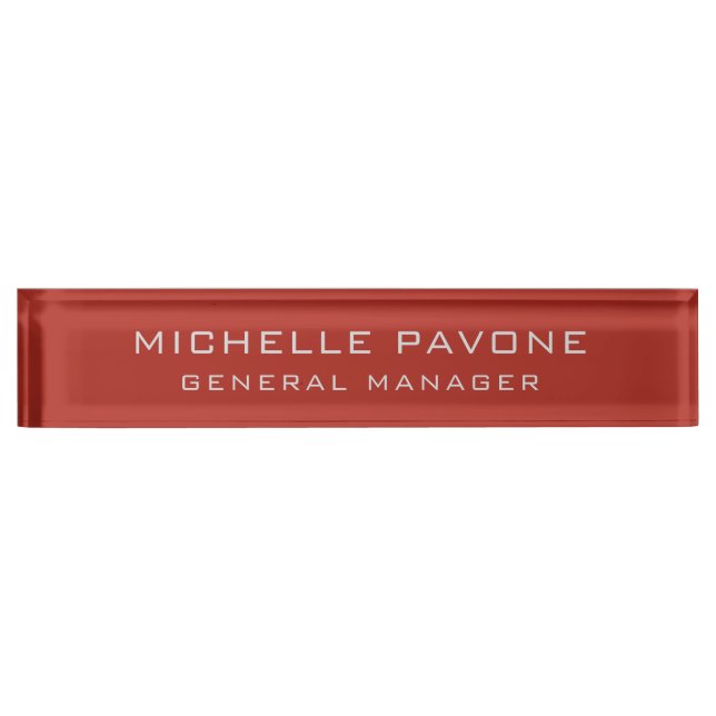 Stylish Brick Red & Grey Simple Plain Professional Desk Name Plate (Front)