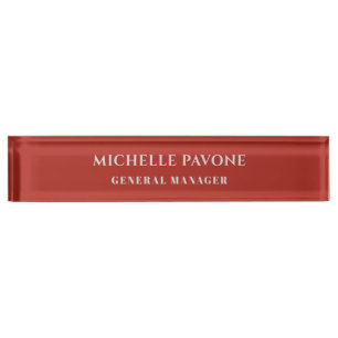 Stylish Brick Red & Grey Simple Plain Professional Desk Name Plate
