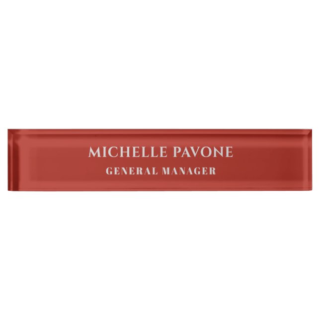 Stylish Brick Red & Grey Simple Plain Professional Desk Name Plate (Front)