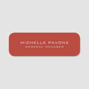 Stylish Brick Red & Grey Simple Plain Professional Name Tag