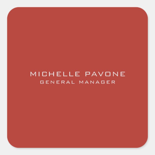 Stylish Brick Red & Grey Simple Plain Professional Square Sticker (Front)